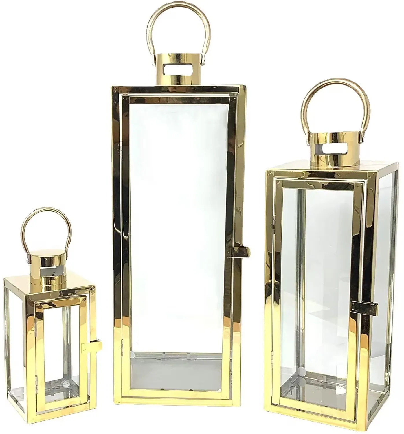 Manmiao Metal Set of 3 Stainless Steel Candle Holder Lantern Decorative Lantern for Home Decor
