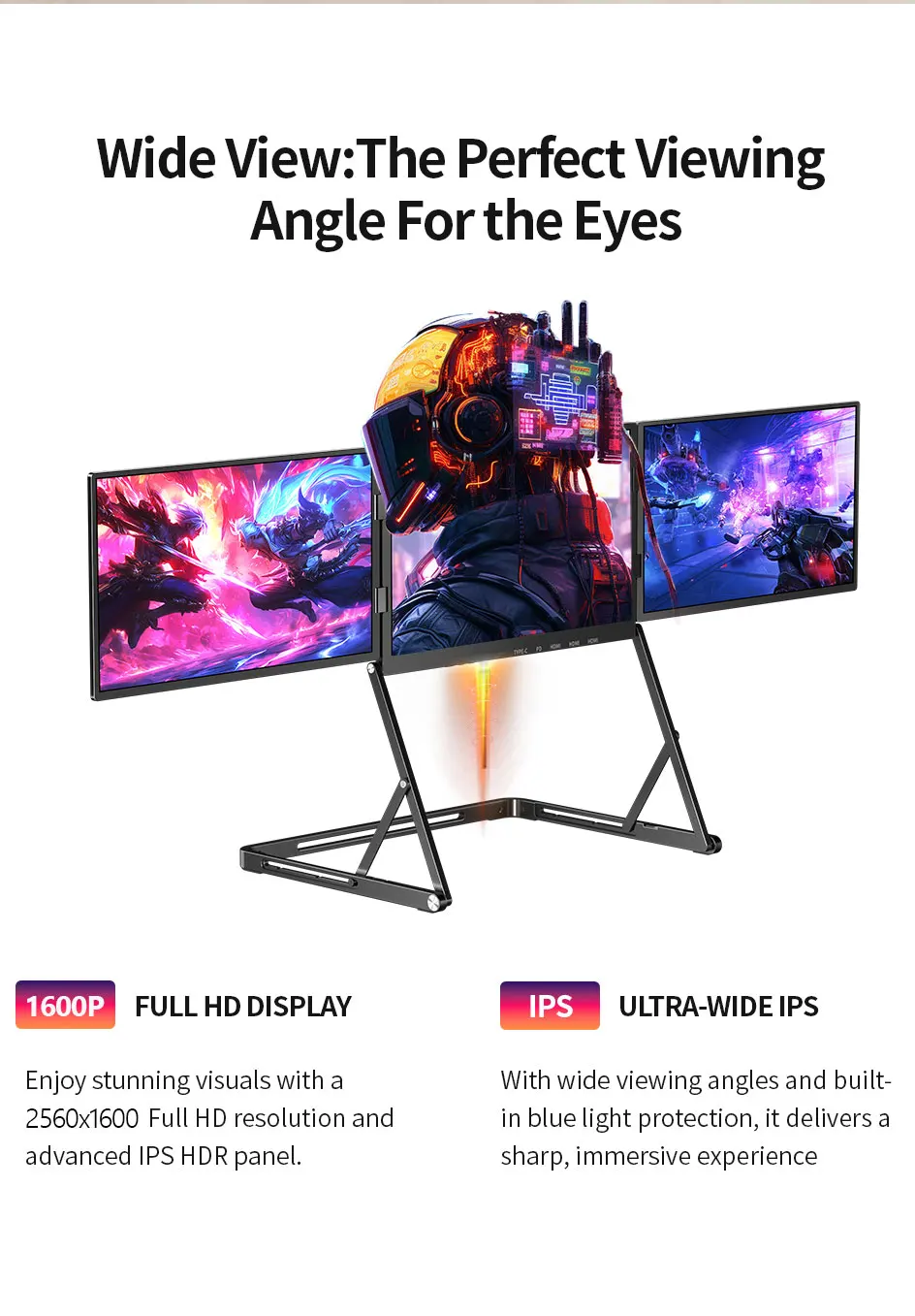 14.0" Aluminium Triple Folding Monitor (1080P / 2.5K Optional) detail 2
