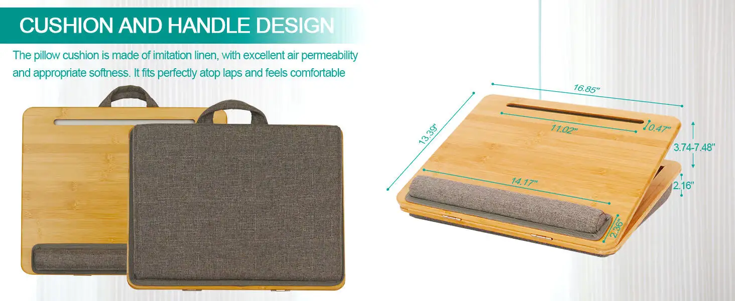2023 Bamboo Laptop Desk With Soft Cushion Portable Lap Desk With Pillow