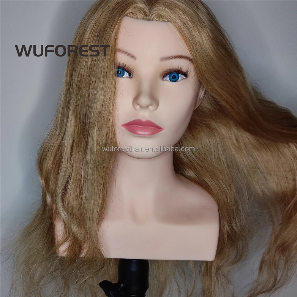 Wuforest human hair mannequin training doll head brown to blonde color, Human Hair