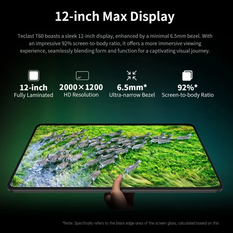 Teclast T60 4G LTE Tablet PC – 12 Inch, Android 14, 8GB RAM, 256GB