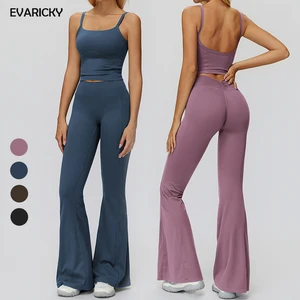 Evaricky New Arrival Solid Breathable 2-Piece Set Open Back High Waist Sports Tank Top Women's Gym Yoga Workout Sportswear