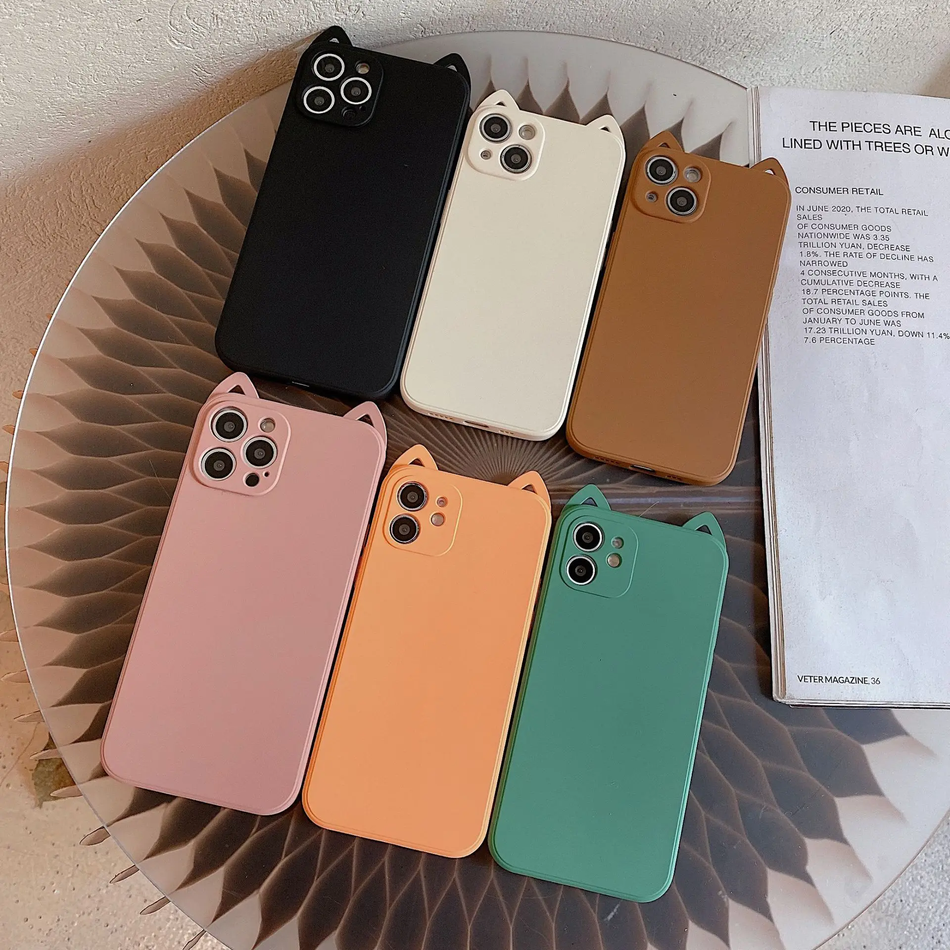 Animal Cat Ear Solid Candy Soft Silicone Case For iPhone 13 12 11 Pro Xs  Max XR X 8 7 6 6s Plus Cute Clear Beige Thin Cover Capa