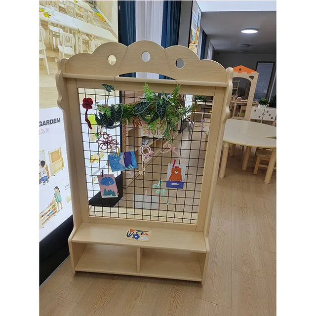 Daycare Kids Nursery School Painting show board Movable Art Display Cabinet Kindergarten Montessori Display Furniture