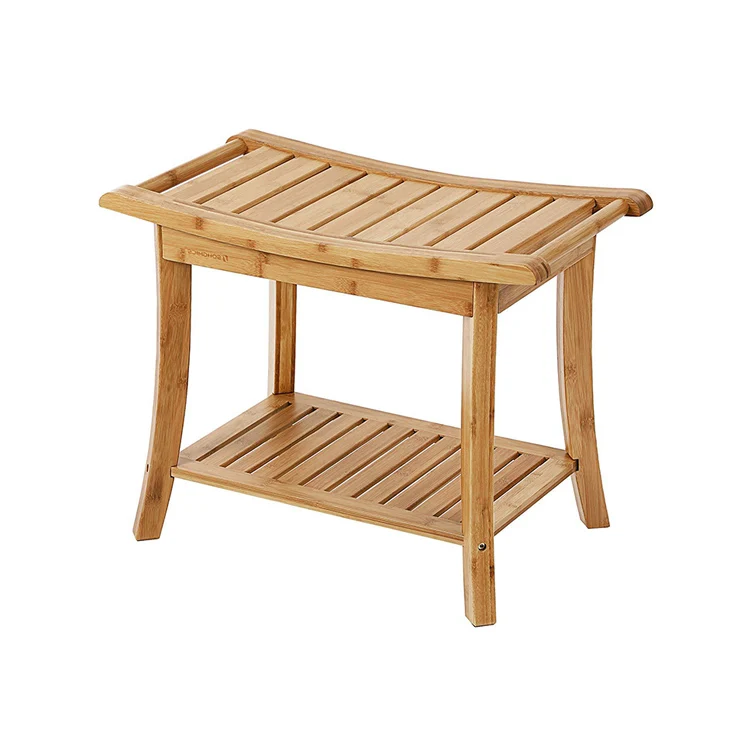 Портативный спа-стул для купания с полкой для полотенец и ручками, бамбуковое сиденье для душа