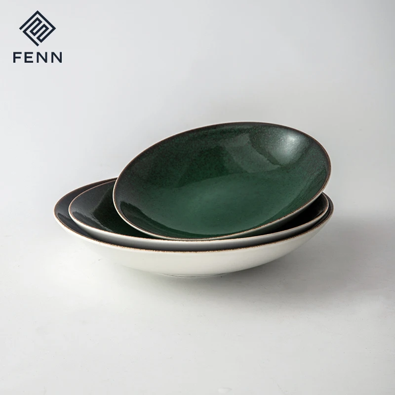 FENN Modern Design Appetizer Ceramic Plate For Catering Rusitic Creative Glaze Round Deep Porcelain Appetizer Plate