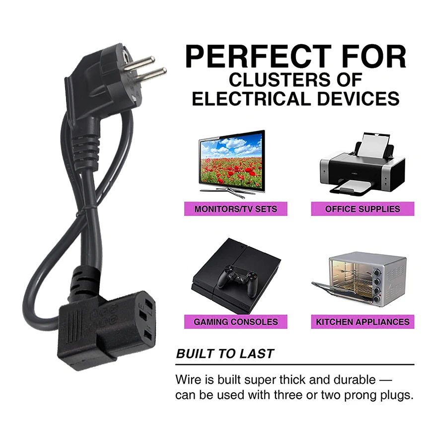 Pc Supply Cable Iec C13 Plug Eu 90 Degree Side Angle Angled Computer