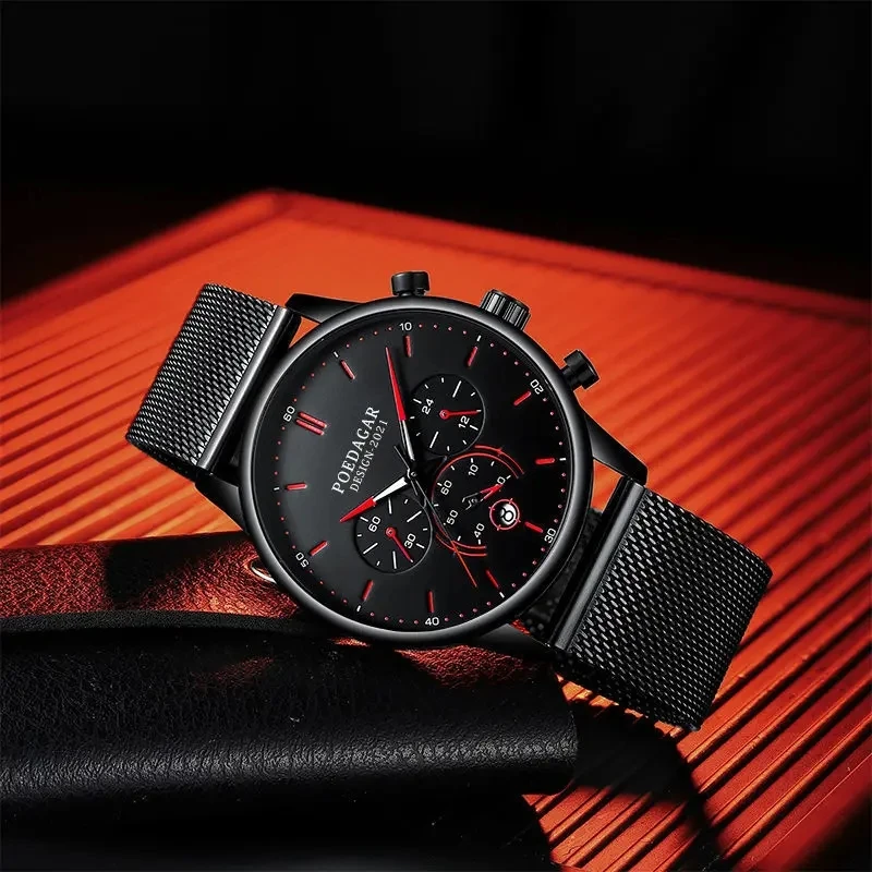 POEDAGAR 632 Wholesale Men Watch Fashion Slim Stainless Steel Mesh Quartz Men's Wristwat aperçu 3