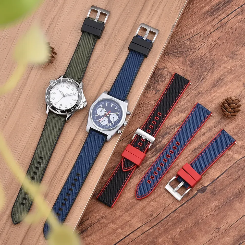 JUELONG Quick Release Hybrid FKM Rubber Strap and Sailcloth Watch Straps Waterproof Fabric FKM Rubber Watch Bands 20 22mm