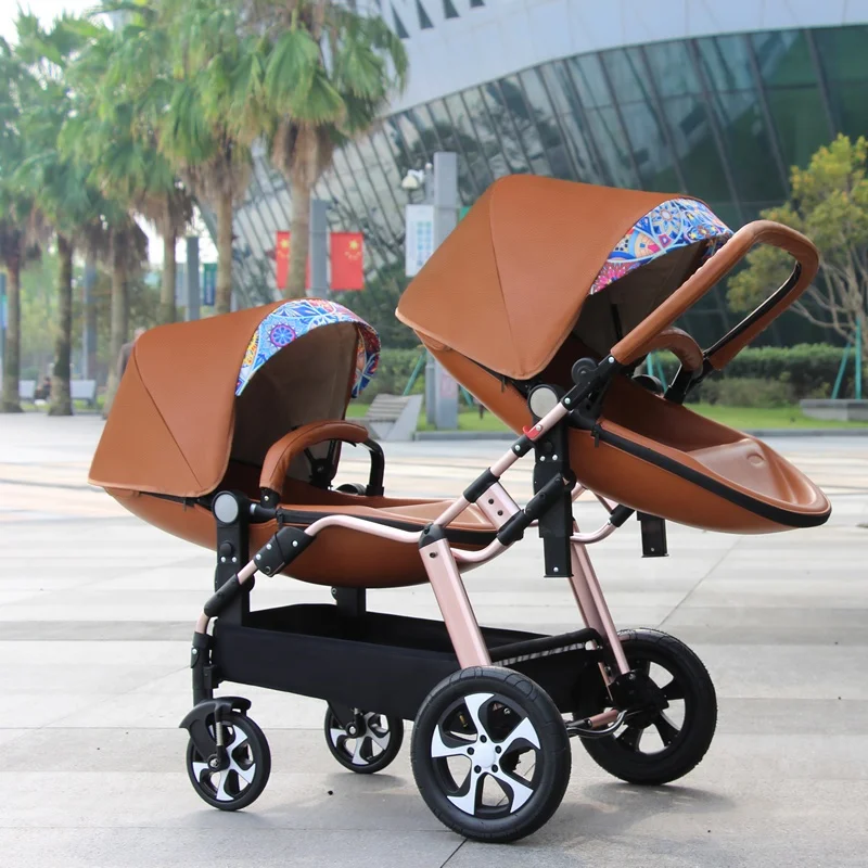 Manufacturer Wholesale Luxury Twins Stroller 3 in 1 High Landscape Aluminum  Frame Folding Double Pram Two Baskets Baby Carriage