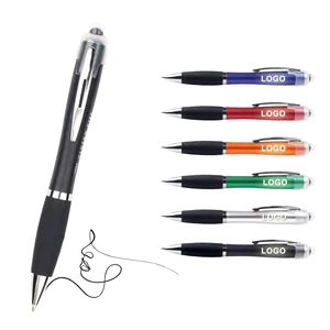 Wholesale 2 in 1 Stylus Plastic Ball Pen With Led Light up Customized Printed Personal Advertise Logo for Screen Mobile Phone