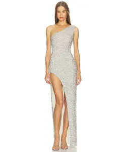 Customized Sequins Sexy Maxi Dress One Shoulder High Split Club Party Long Dress