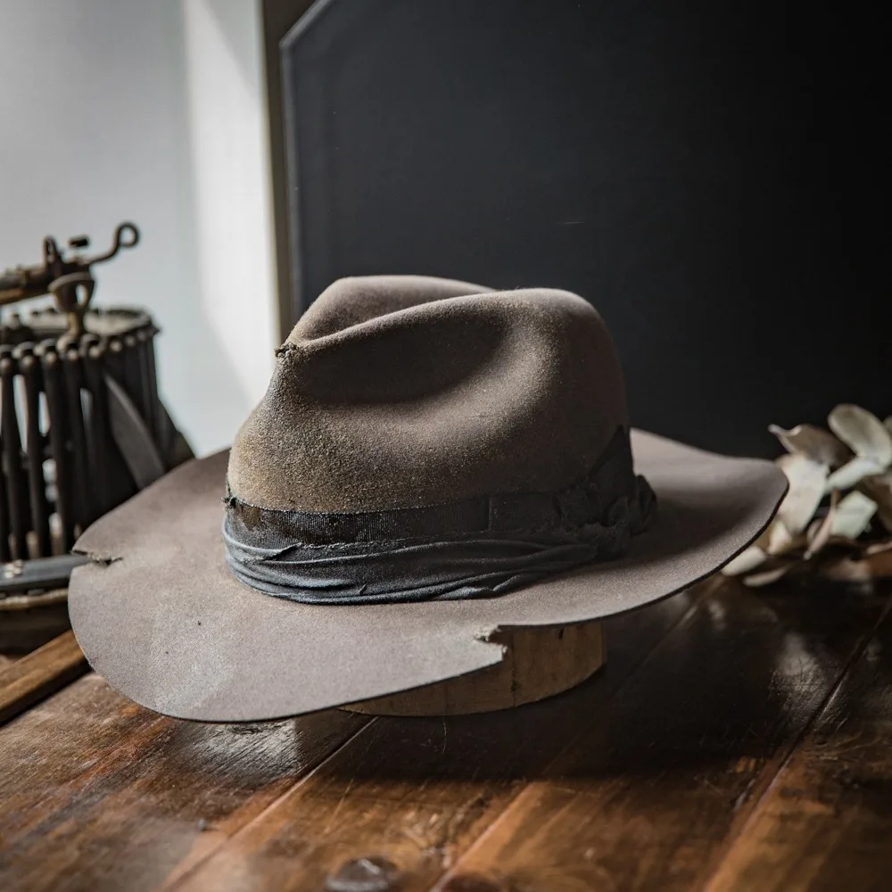 Custom Wholesale Luxury Kids Men Party Gangster Wesley Wide Brim With  Leather Bands Black Large Wool Felt Fedora Hats for Women