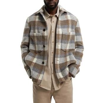 2021 Wholesale Custom mens wool polyester casual overshirt flannel tweed jacket for man