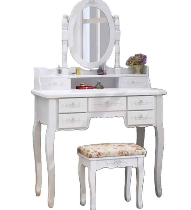 Hot Selling Modern Wooden Vanity Mirror Dressing Table With 7 Drawers