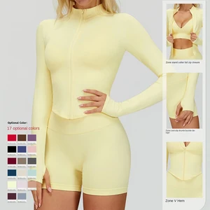 European American Stand Collar Zipper Long Sleeve Yoga Jacket Women's Tight-Fitting Breathable Quick-Drying for Outdoor Top