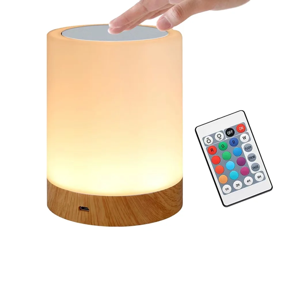 Touch Remote Control LED RGB Table Lamp Rechargeable Night Light for Bedside Camping with Hook