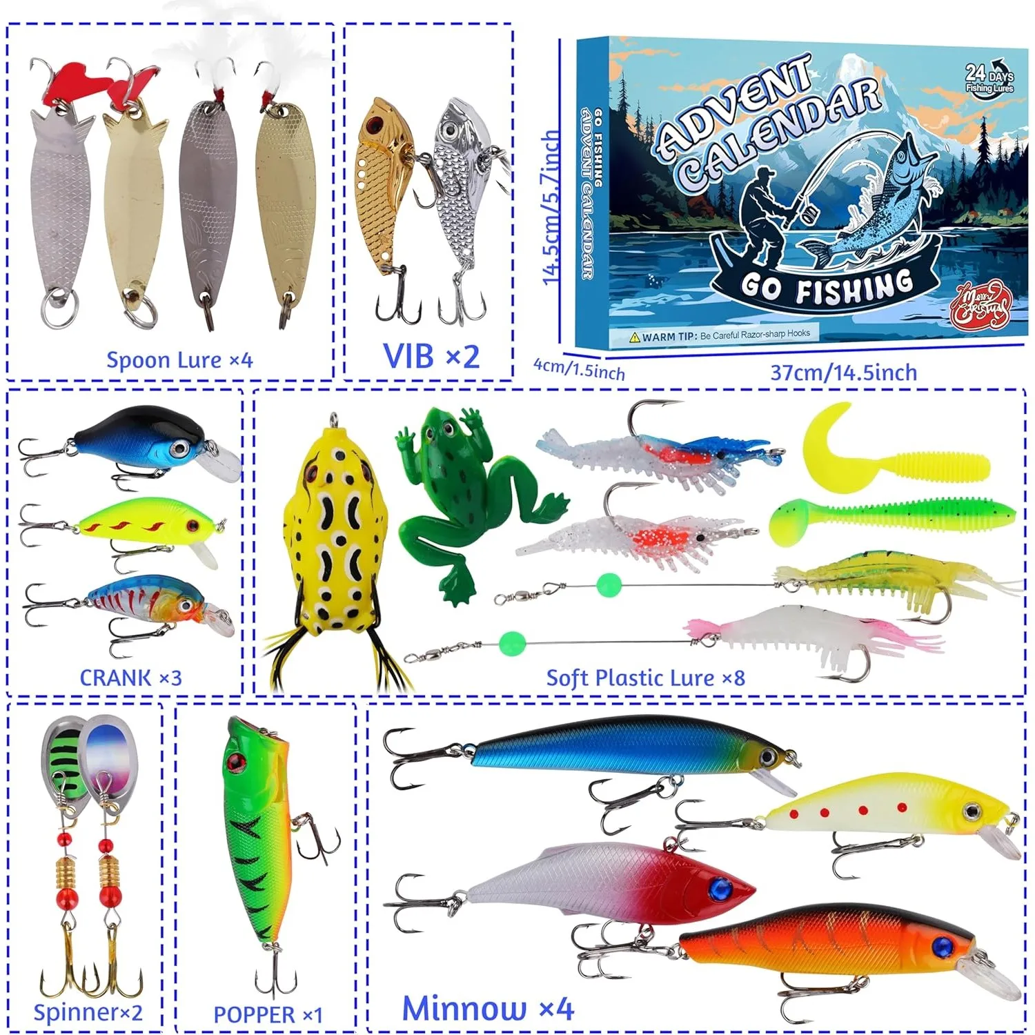 Hungdao Fliegenfischen Adventskalender 2025 - 24 Tage Mit 64 Ködern Für Angler