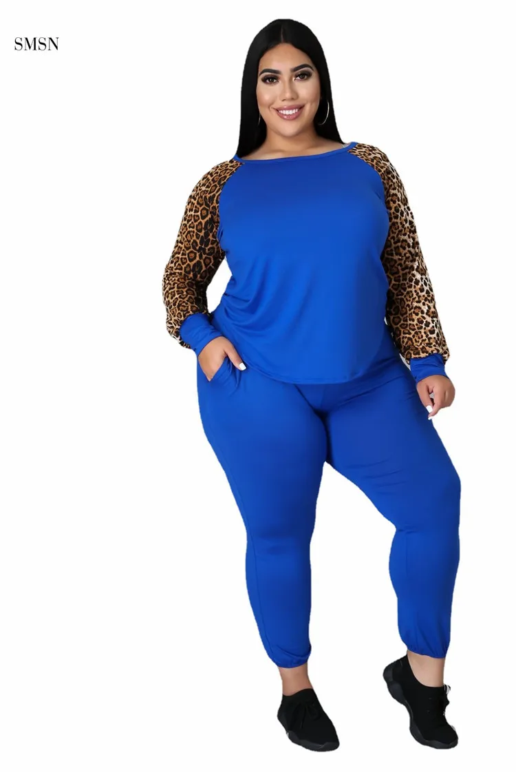 SMSN OSINA Good Quality Autumn Leopard Print Long Sleeve Women Pants Set Lounge Wear Plus Size Women Clothing Two Piece Set