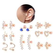 10Pcs/Set Star Heart Flower Moon  Bar Cartilage Piercing Stud Helix Jewelry Tragus Conch Rook Earlobe Screw Statement Earrings