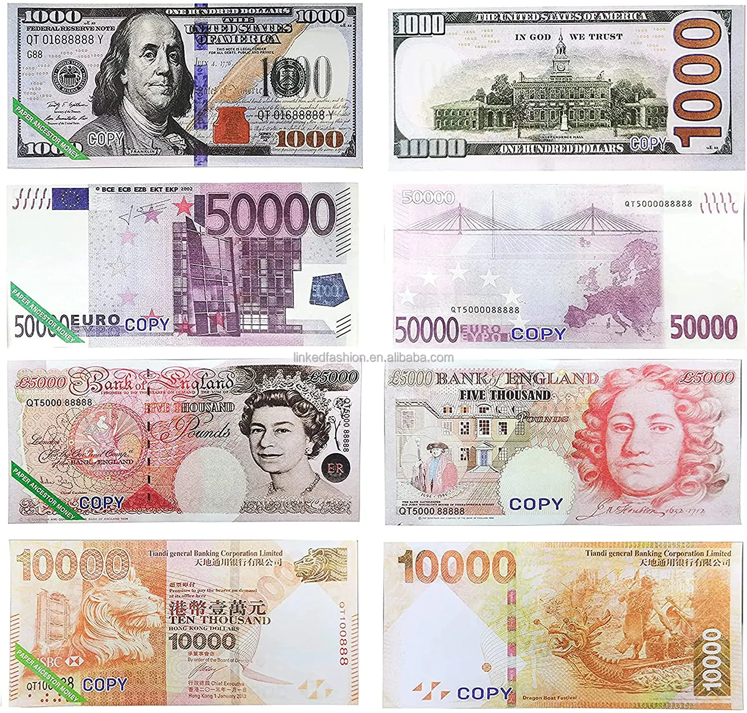 Предок деньги 240 шт бумажные небесные банкноты призрак Деньги Доллар США (US $1000) для похорон, укрепить соединение