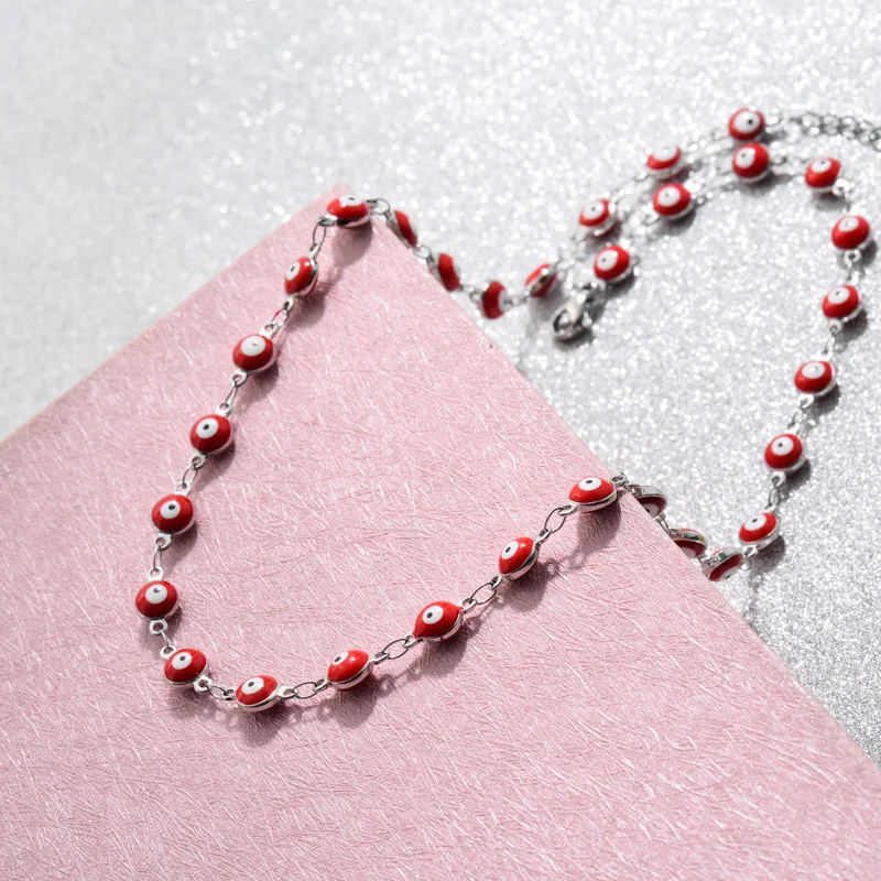 BAOYAN Trendy Red Blue Colored Enamel Beaded Necklace Silver Color Necklace Jewelry
