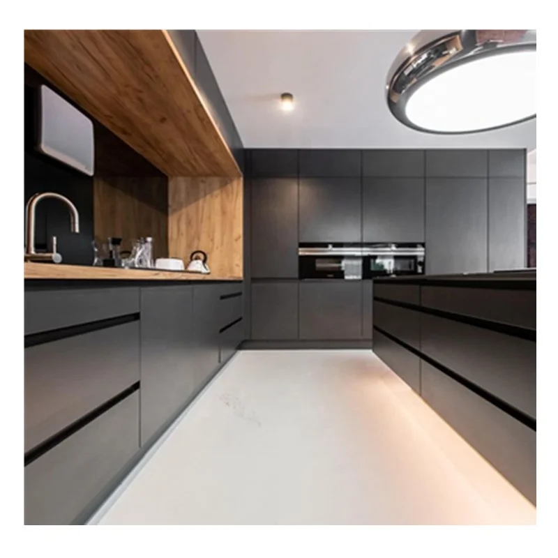 2023 New Modern Matte Finished Lacquer Kitchen Cabinet Designs Hot Selling Modern Black Lacquer Kitchen Cabinets Made in China