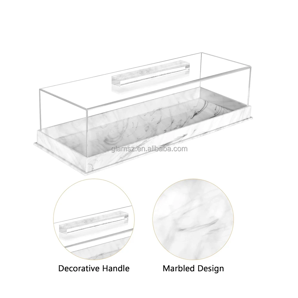 Clear Marble Color Base Lucite Rectangular Bread Dome Acrylic Cake Tray With Lid