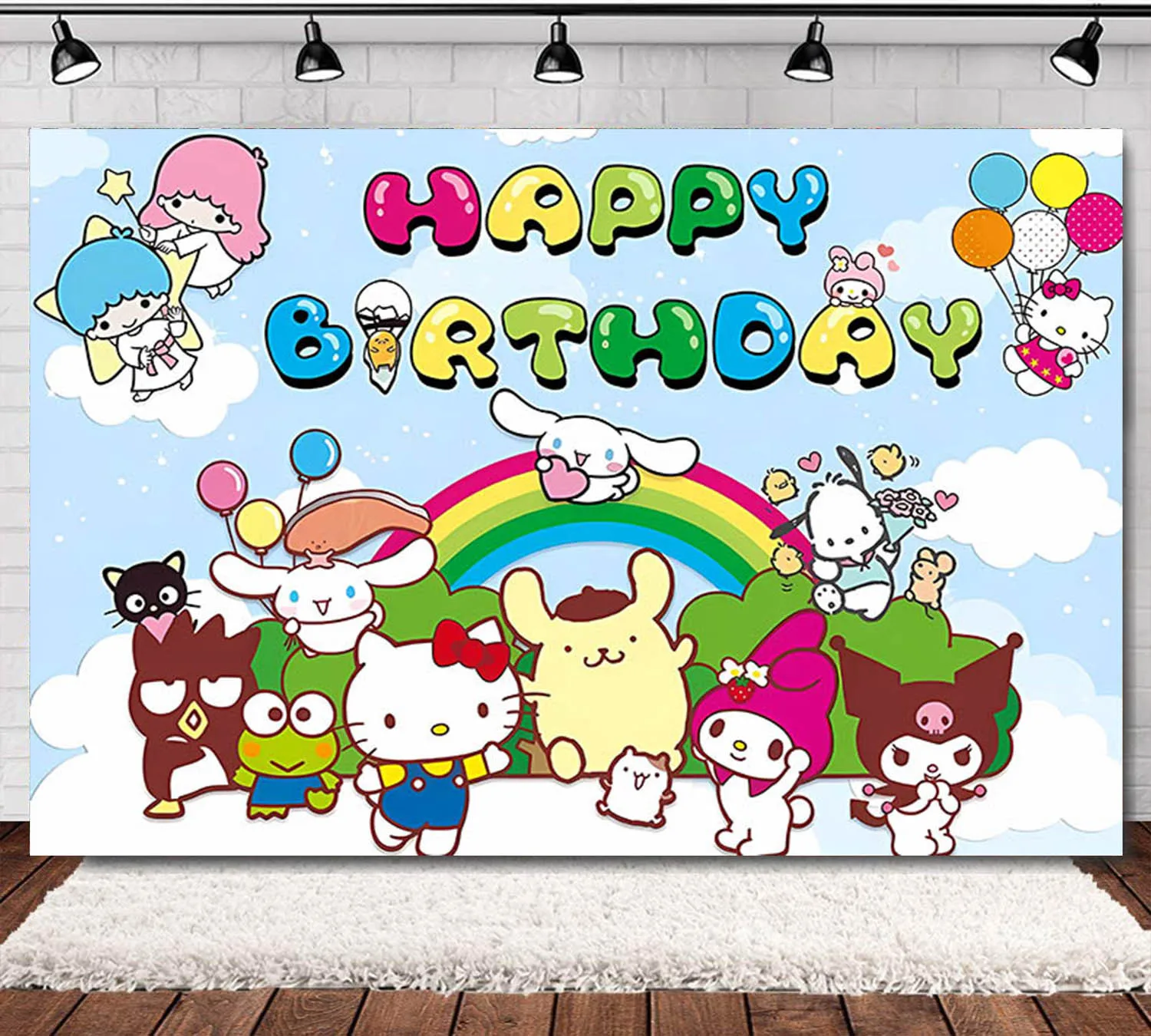 Kuromi Hello Kitty Photo Backdrop for 1st Birthday Party