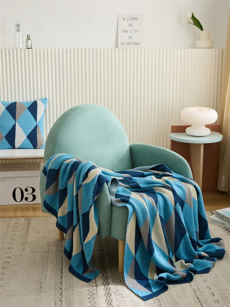 Super Cozy 100% Cotton Blanket  Geometric Jacquard  Knitted Throw Blanket For Home Decoration Sofa And Office MY details