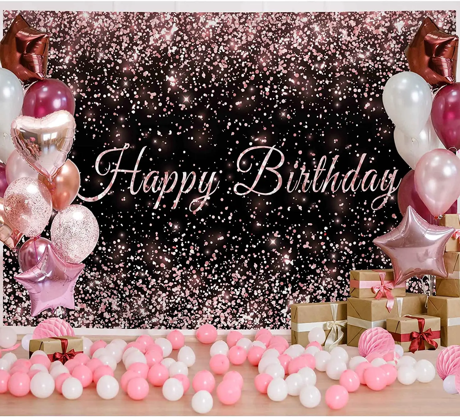 7x5 Feet Happy Birthday Background Pink And Black Shiny Gold Dots Glamour  Glitter Sweet Photography Background Kids Adult - Buy Happy Birthday  Background,Pink And Black Shiny Gold Dots Glamour Glitter Sweet Photography