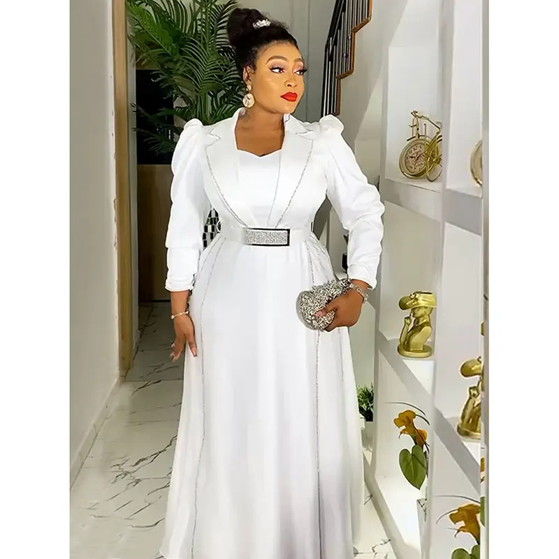 sachin and babi light blue dress 2023 New Party Evening Dress African Women Gold Sequin High Waist Dresses  Autumn Winter Long Sleeve Wedding Clothes Plus Size main image 0