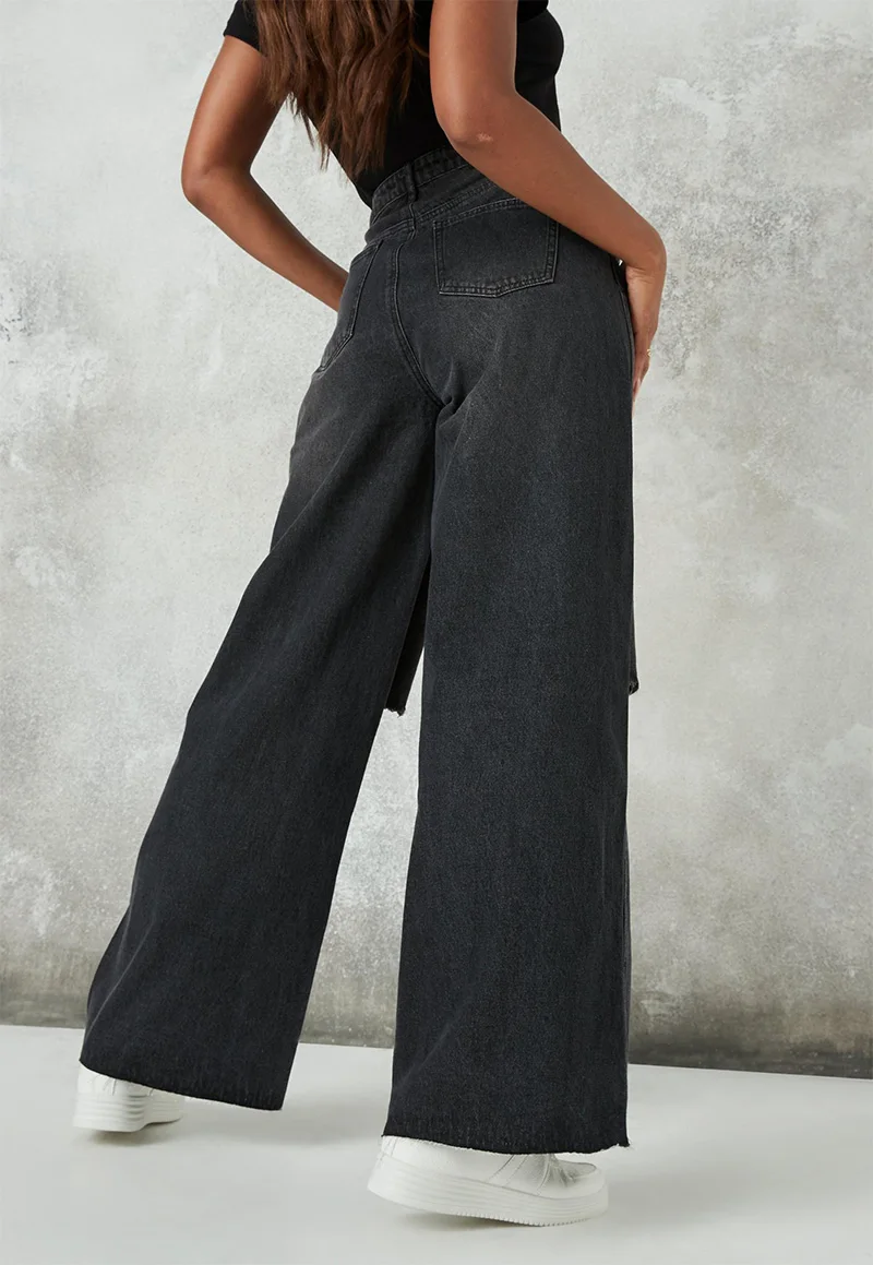 2021 Pantaloni Classici A Vita Alta Casual Pantaloni Larghi Strappati A  Gamba Larga Jeans Da Donna In Denim Jeans Da Ragazzo Larghi Con Strappo Al  Ginocchio - Buy Delle Donne Dei Jeans,Donna