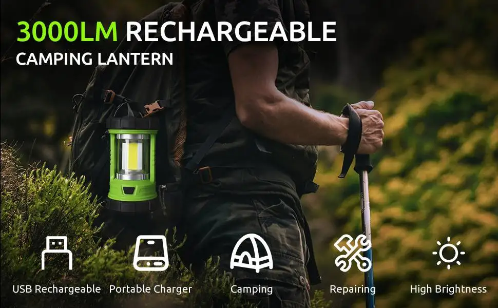 3000LM 5 Light Modes Portable Waterproof Rechargeable LED Camping Lantern Light Impact-Resistant Emergency Flashlight Lantern details