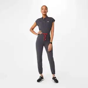 OEM Custom LOGO Label Work Stretch Fabric Nurse Jumpsuit Scrub Sets Medical Women Hospital Jogger Scrubs Uniform Sets