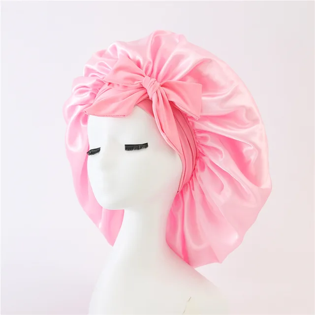 Amazon pop color Ding ribbon round hat bow elastic silk beauty hair wide brimmed headscarf night cap