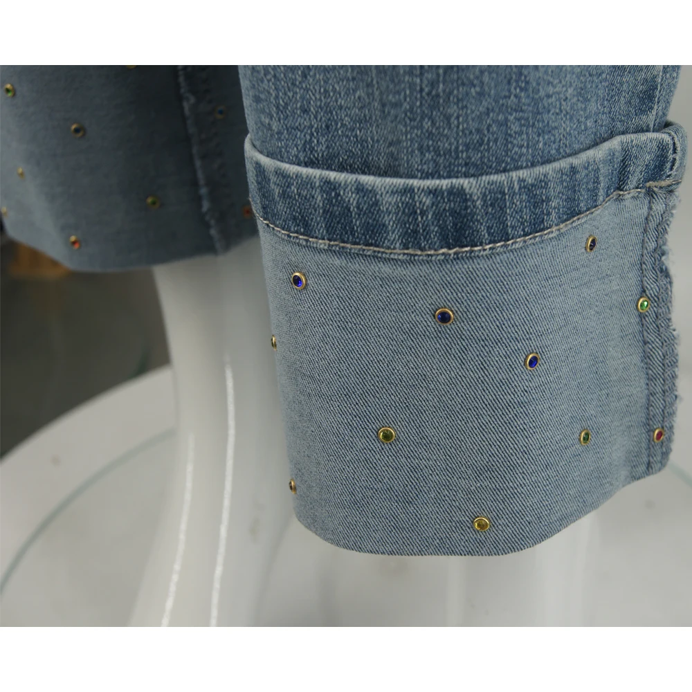 Gemstone decoration Women's Jeans Trendy Loose Denim Pants Casual Plus Size Trousers