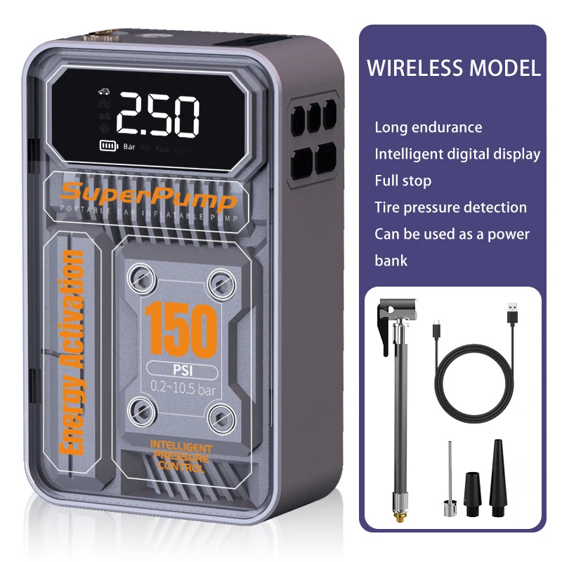 Wireless Car Air Compressor 150PSI Emergency Portable Electric Tyre Inflator Pump - view 6
