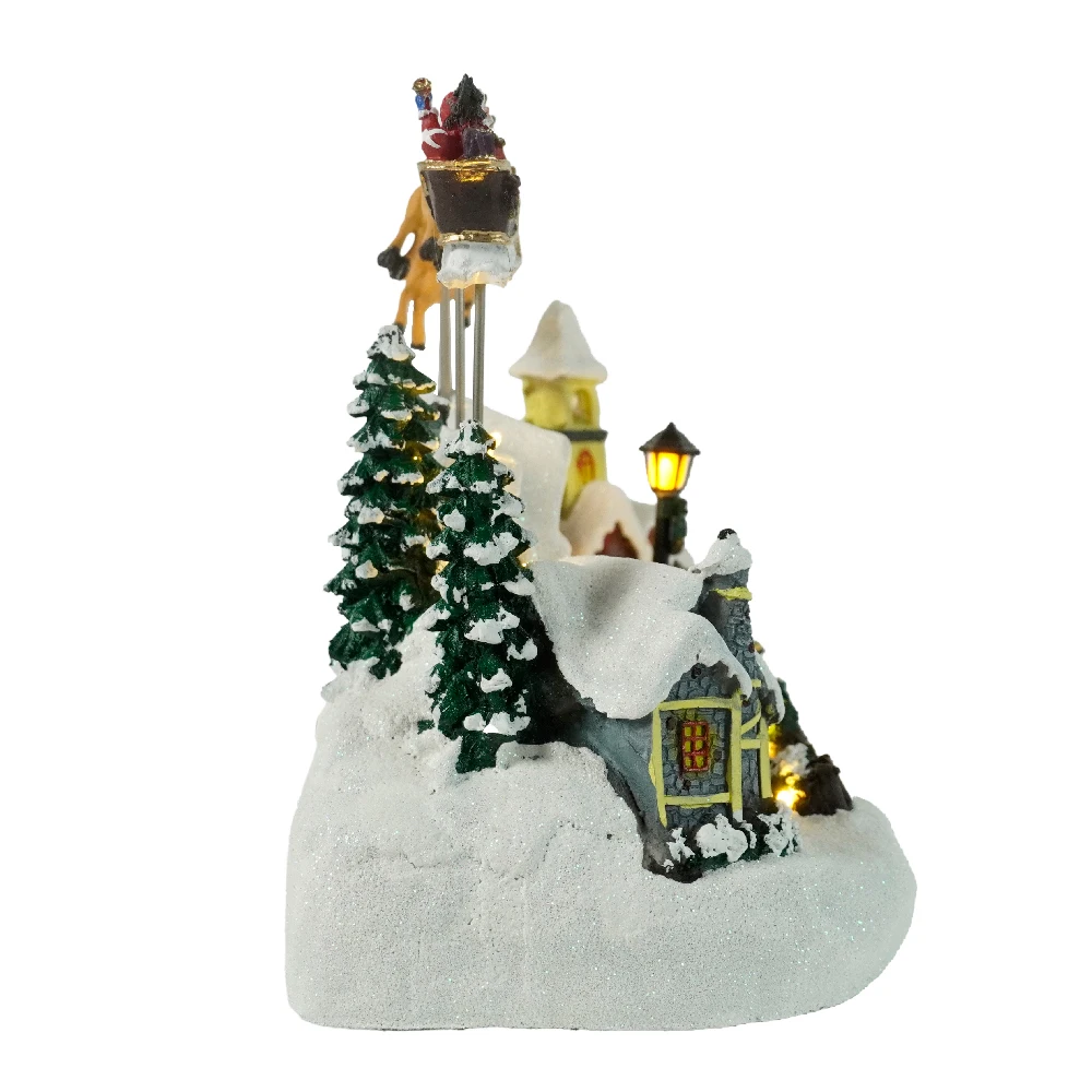 Battery Operated Musical LED Village with Santa and Deer,Christmas Village House,Christmas Resin Village Decoration