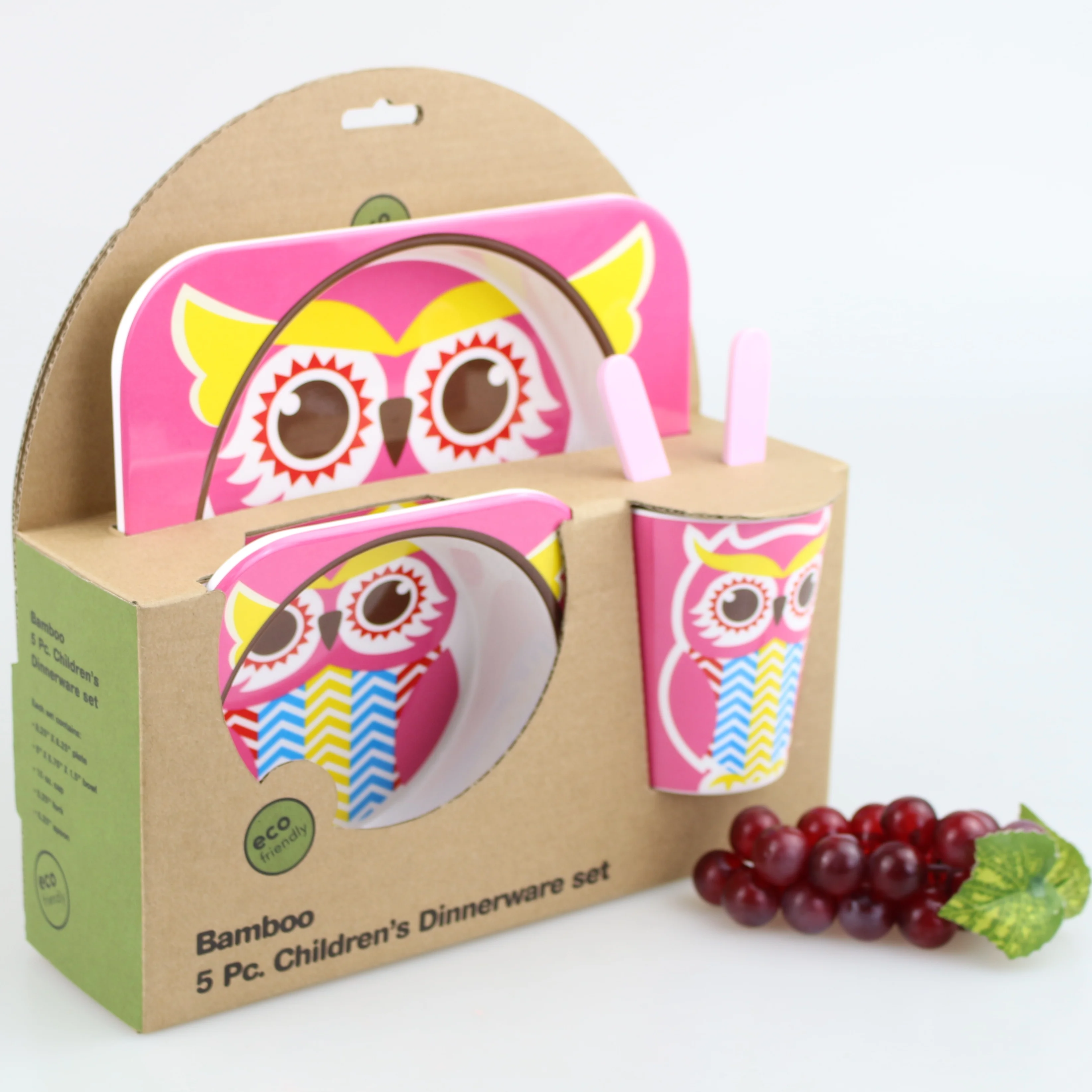 friendly 5pcs kids bamboo fiber dinner set melamine tableware