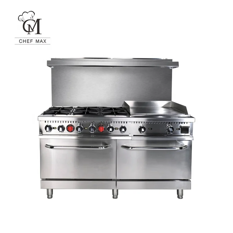 Chefmax OEM ODM Commercial Custom ETL Griddle USA  Industrial Gas Stove 4 Burner Gas Cooker with Oven
