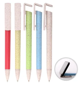 Wholesale Eco Friendly Wheat Straw Ballpoint Pen with Mobile Phone Holder with Custom logo