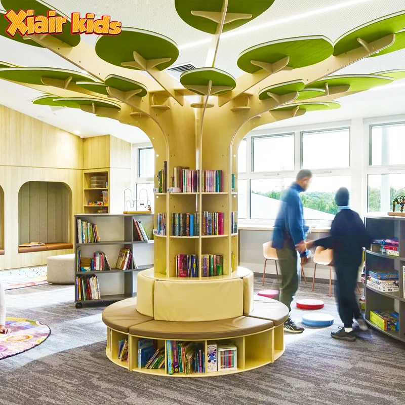 Wooden Montessori Reading Tree Bookcase with Seat for Kids Preschool Library Bookshelf Daycare Furniture with Storage