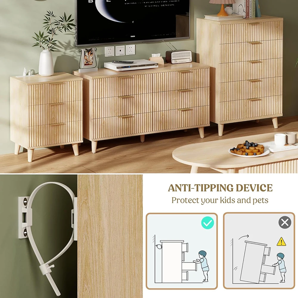 product nu deco wood 3 drawers dresser fluted night stand charging station storage modern side table bedside table bedroom entryway-8