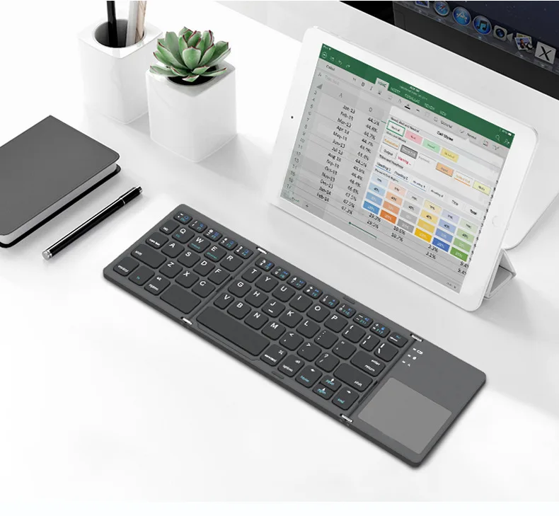 Tri Fold Wireless Keyboard with Touchpad Wireless 140mAh Rechargeable Mini Keypad For Windows Android IOS MAC