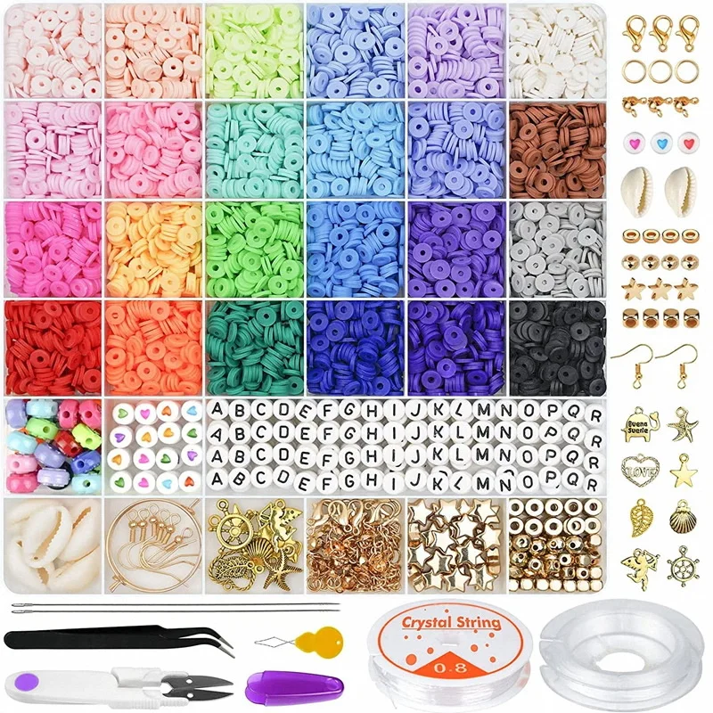 24 Colors 6000pcs DIY Polymer Clay Beads Kit Ceramics Flat Round Heishi Alphabet Bead For Jewelry Bracelet Necklace Making