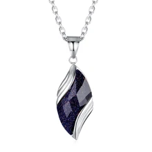 In Stock Popular Unisex Steel Jewelry Blue Sandstone Inlay Stainless Steel Fashion Necklaces Silver Necklace For Men