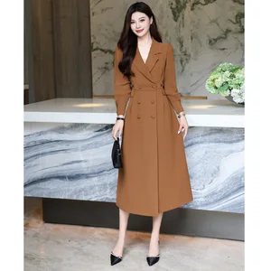AELESEEN Designer Fashion French Office Lady Trench Dress Women Autumn Winter High Waist Elegant Double-breasted Party Female