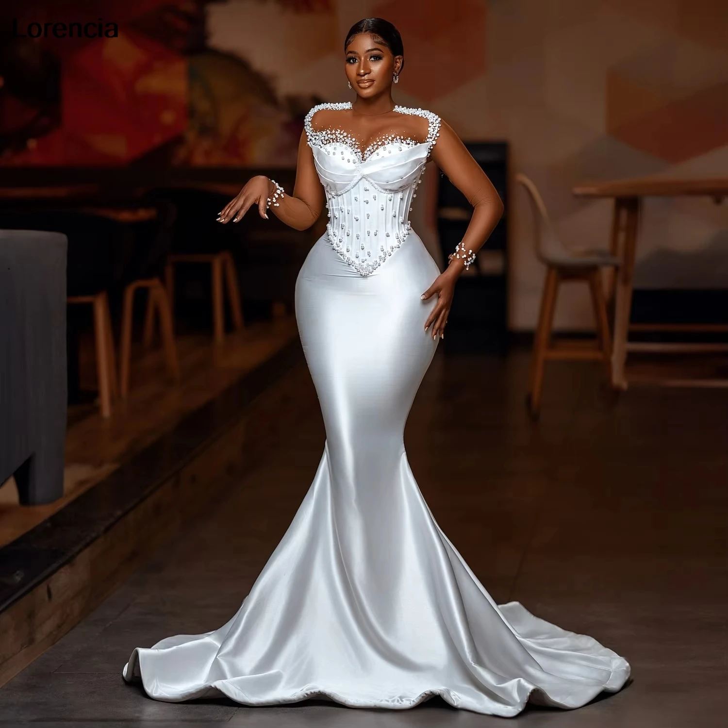 2025 Customized African White Mermaid Corset Top Wedding Dresses