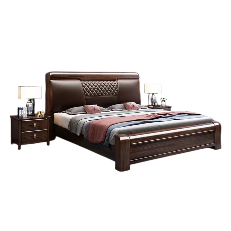 Purple Gold Sandalwood Solid Wood Bed King Size Master Bedroom Modern Simple Double Bed Chinese Style Storage Bedroom Furniture